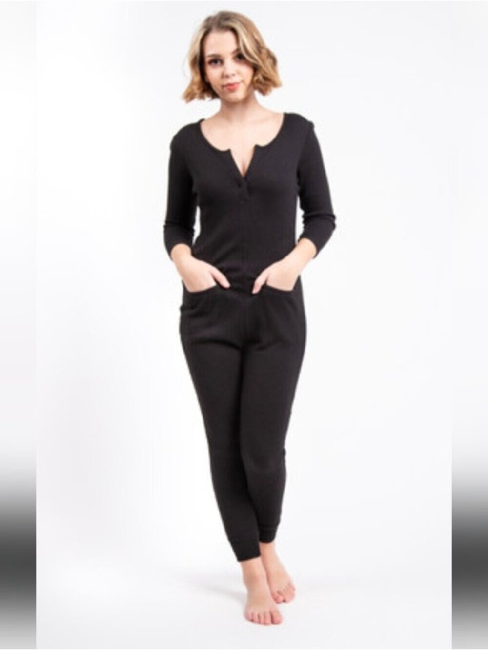 Smash And Tess Wednesday Romper in Black Waffle Bamboo Cotton Blend Size L New